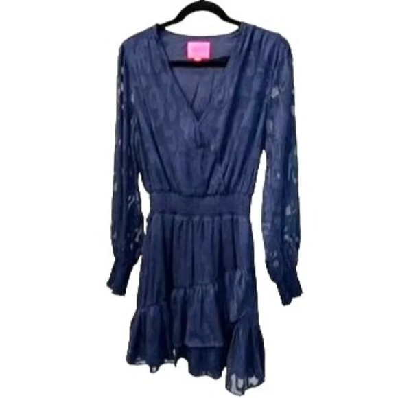 Lilly Pulitzer Dress Navy Blue Lace Size M Long Sleeve V-Neck Knee Length - Picture 1 of 5